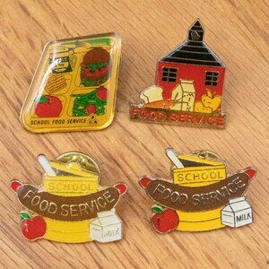 Vintage Lot of 4 School Food Service Lunch Lady Enamel Metal Lapel Pins 80s 90s